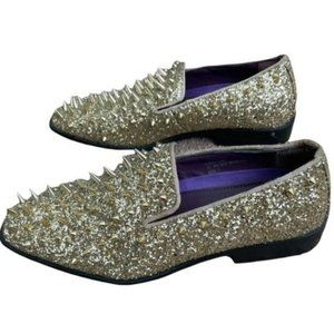 AWS Mens Spiked Gold Loafers Shoes Formal Gold Smoking Loafer size 8